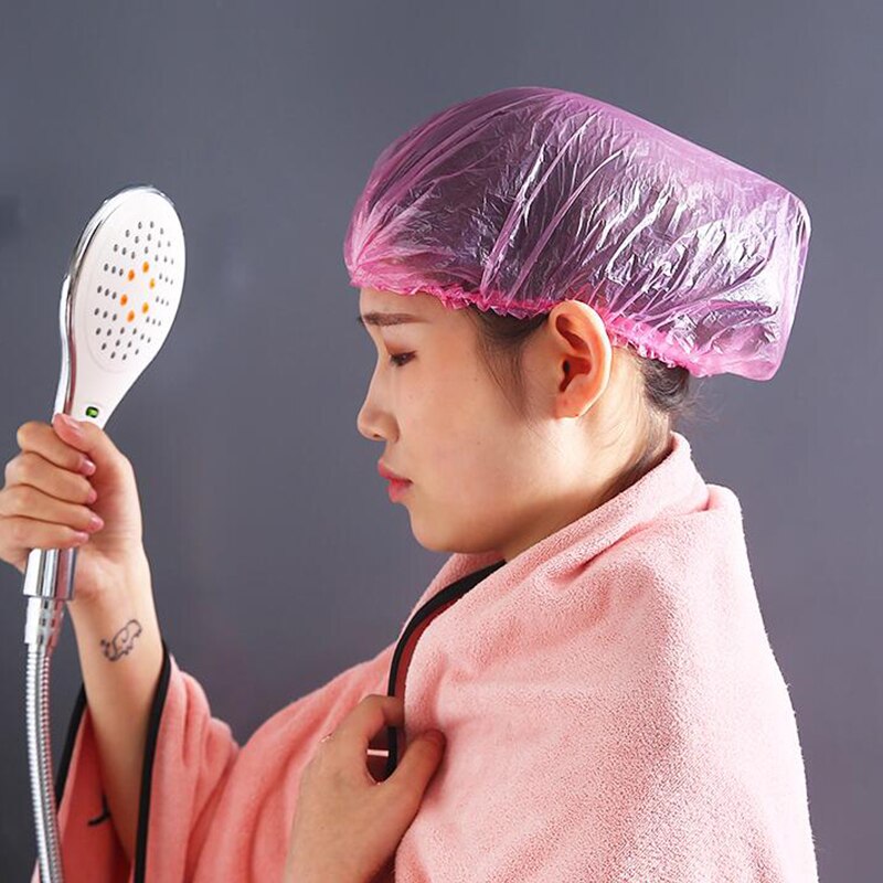 100 pcs/lot jetable bonnets de douche unique bain élastique bonnet de douche chapeau clair Spa Salon de coiffure hôtel salle de bain produits bonnets de bain
