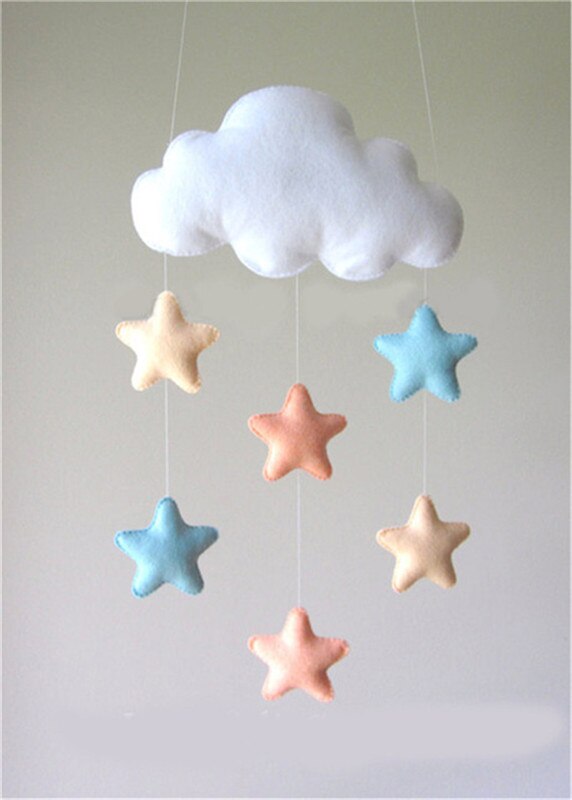 Juguete de fieltro para niños con forma de nube/Estrella colgando, sonajero móvil para bebé, juguete de fieltro con carillón de viento, colgante de cascabel para tienda de cuna, adorno para decoración de la habitación: Default Title