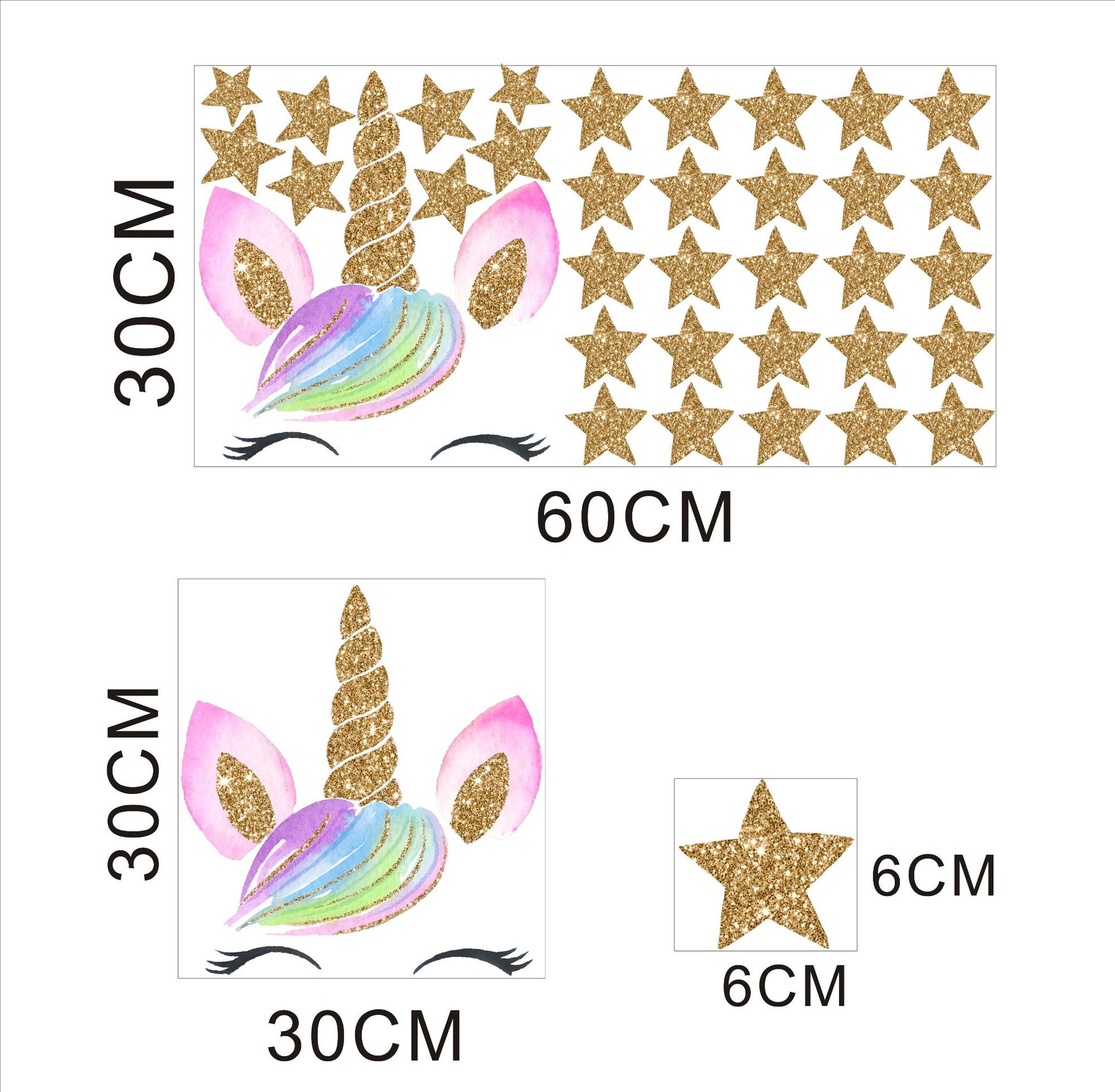 Diy Gouden Eenhoorn Muursticker Voor Kinderkamer Cartoon Decoratieve Sticker Ster Eenhoorn Sticker Verwijderbare Achtergrond Muur Decor: KSD8806-35x60CM
