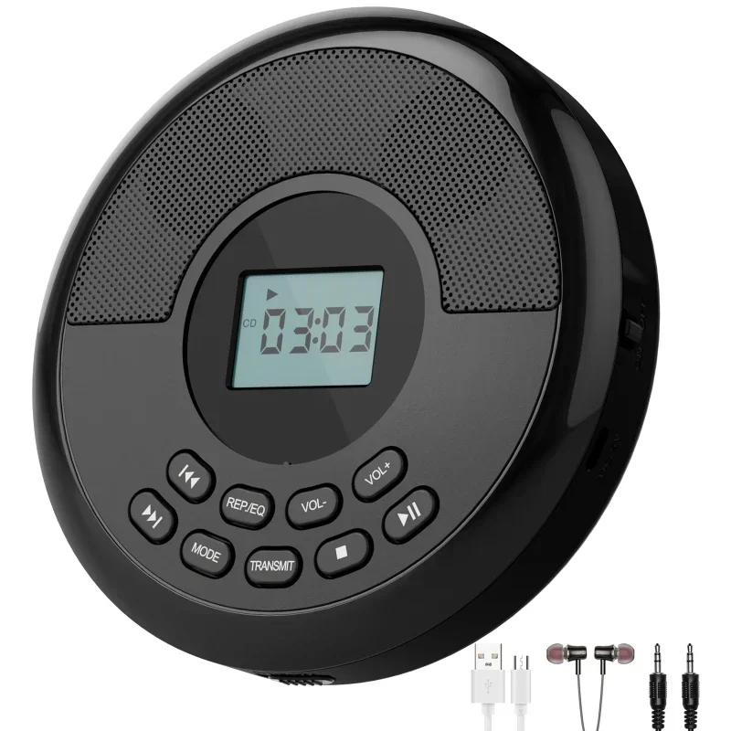 Bluetooth-CD-Player, tragbar, wiederaufladbar, Discman mit Lautsprechern und Kopfhörern, Walkman MP3-Player mit USB-Bluetooth-Übertragung: Grey