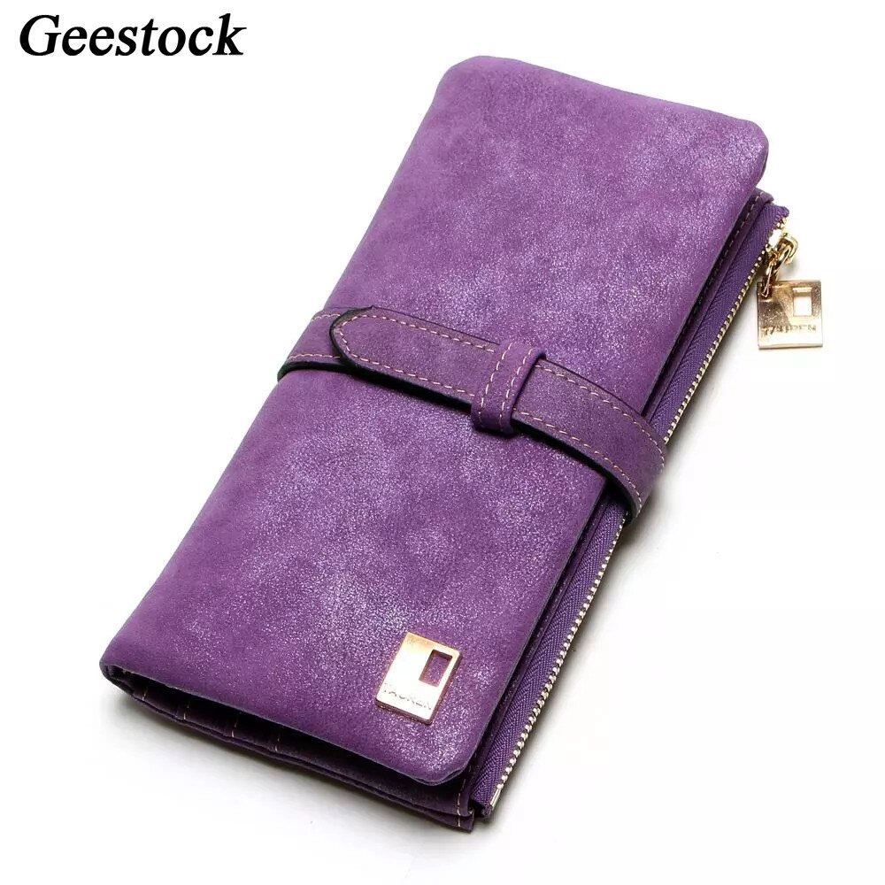 Geestock Frauen Geldbörsen Lange Geldbörse Zwei Falten Frauen Brieftaschen Kordelzug Nubuk Leder Zipper Wildleder frauen Lange Purs: Purple