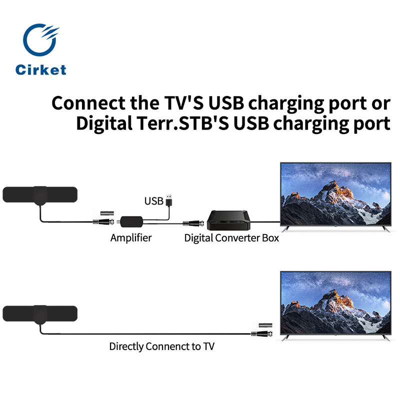 Cirket HD digital TV Antenna Amplifier 25dBi Indoor and outdoor home TV antennas 75 Ohm Free-to-Air Television Reception