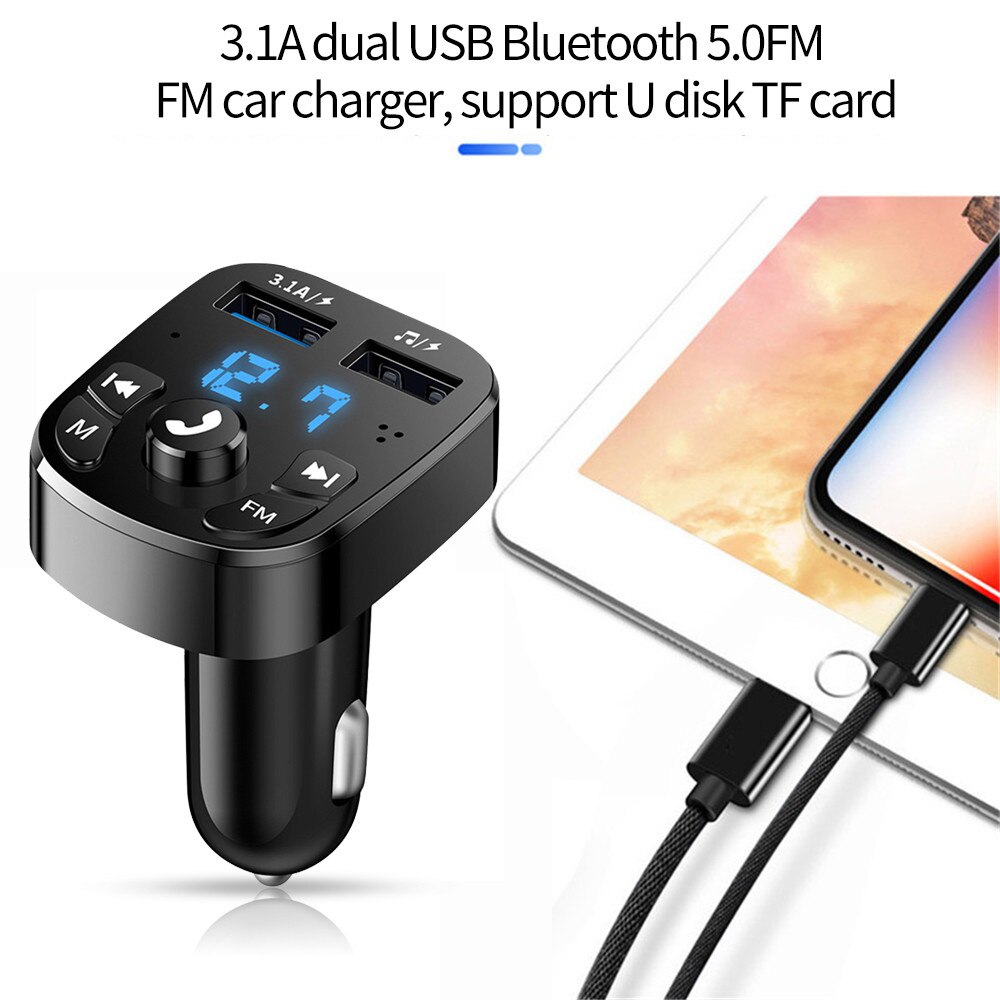 Auto-Freisprecheinrichtung, Bluetooth-kompatibel, 5.0 FM-Transmitter, Carkit, MP3-Modulator, Player, Freisprecheinrichtung, Audioempfänger, 2 USB-Schnellladegeräte