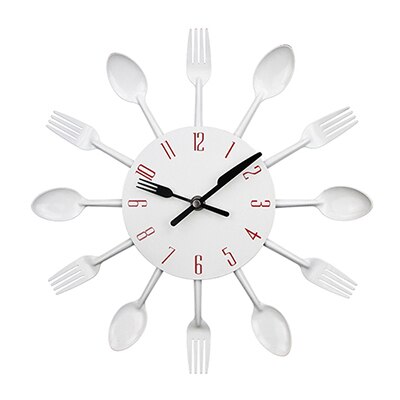 Cutlery Kitchen Wall Clock Spoon Fork Kitchen Quartz Wall Mounted Clocks Modern Decorative Horloge Murale Klock: white