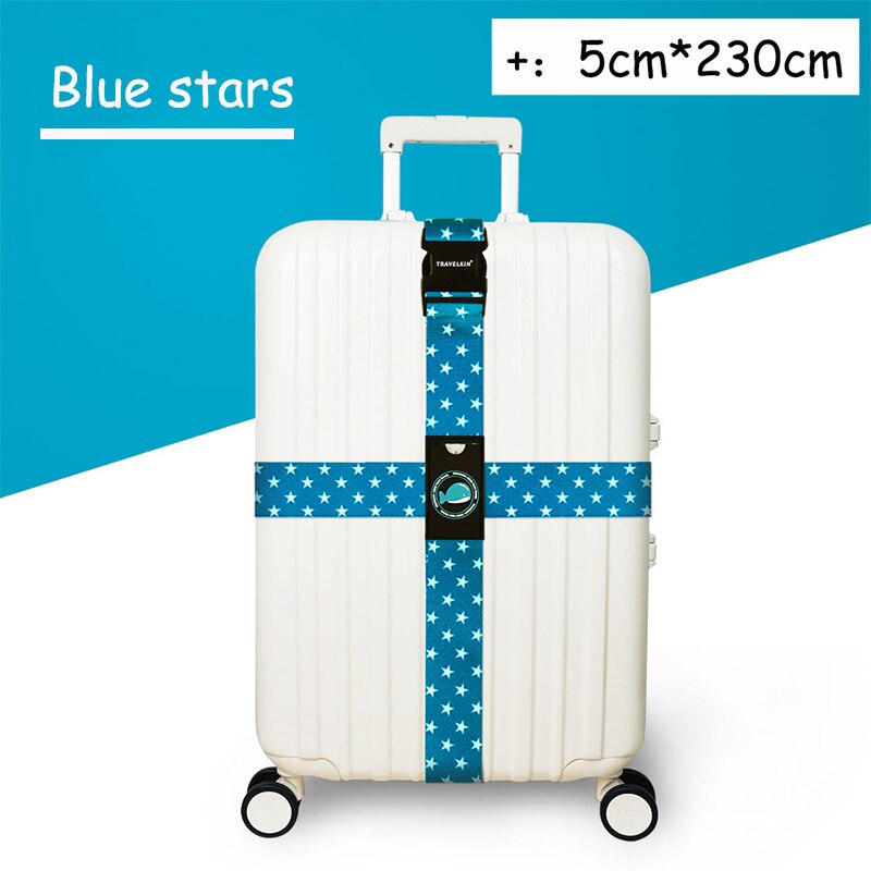 Luggage Strap Adjustable Travel Cross Belt Packing Suitcase Safe Buckle rope Baggage Belt Travel Accessories Colorful Safe Strap: Blue stars