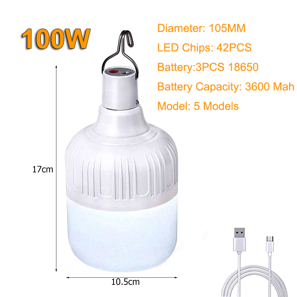 Handheld Spotlight Lantern Flashlight USB Rechargeable LED Camping Tent Light Portable BBQ Hiking Hanging Light Bulb: 100W