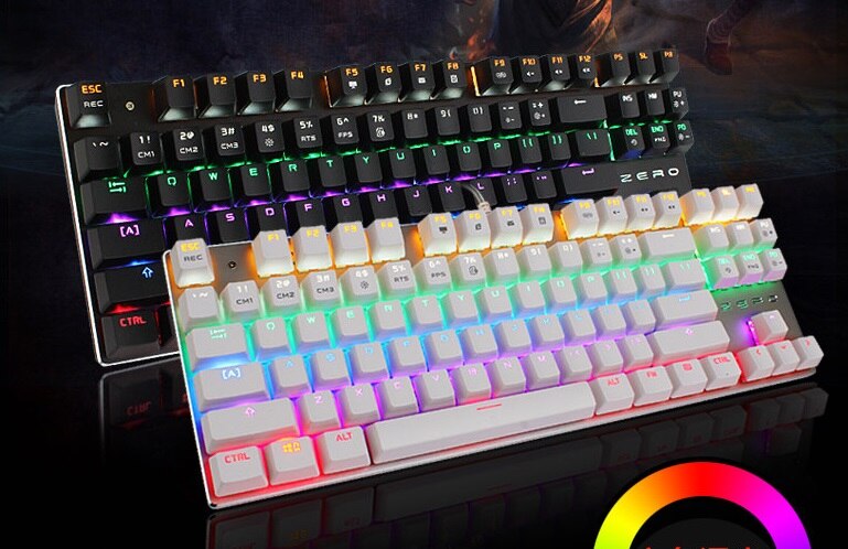 Metoo Backlight Mechanical Keyboard Blue Switch 87 Keys LED USB Wired Anti-Ghosting Gaming Keyboard Russian sticker