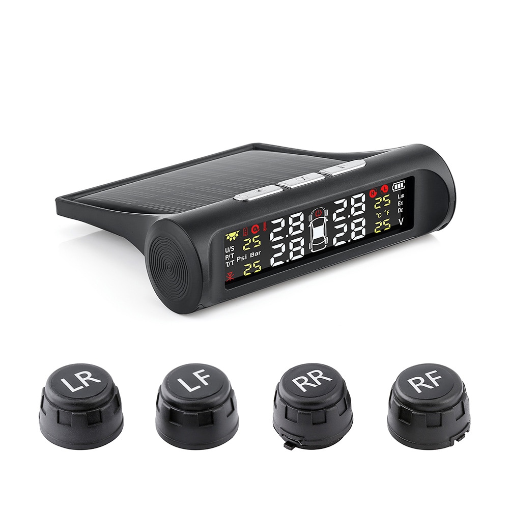 Smart Solar Car TPMS System Tire Pressure Monitoring System Solar Power charging Digital LCD Display Auto Security Alarm Systems