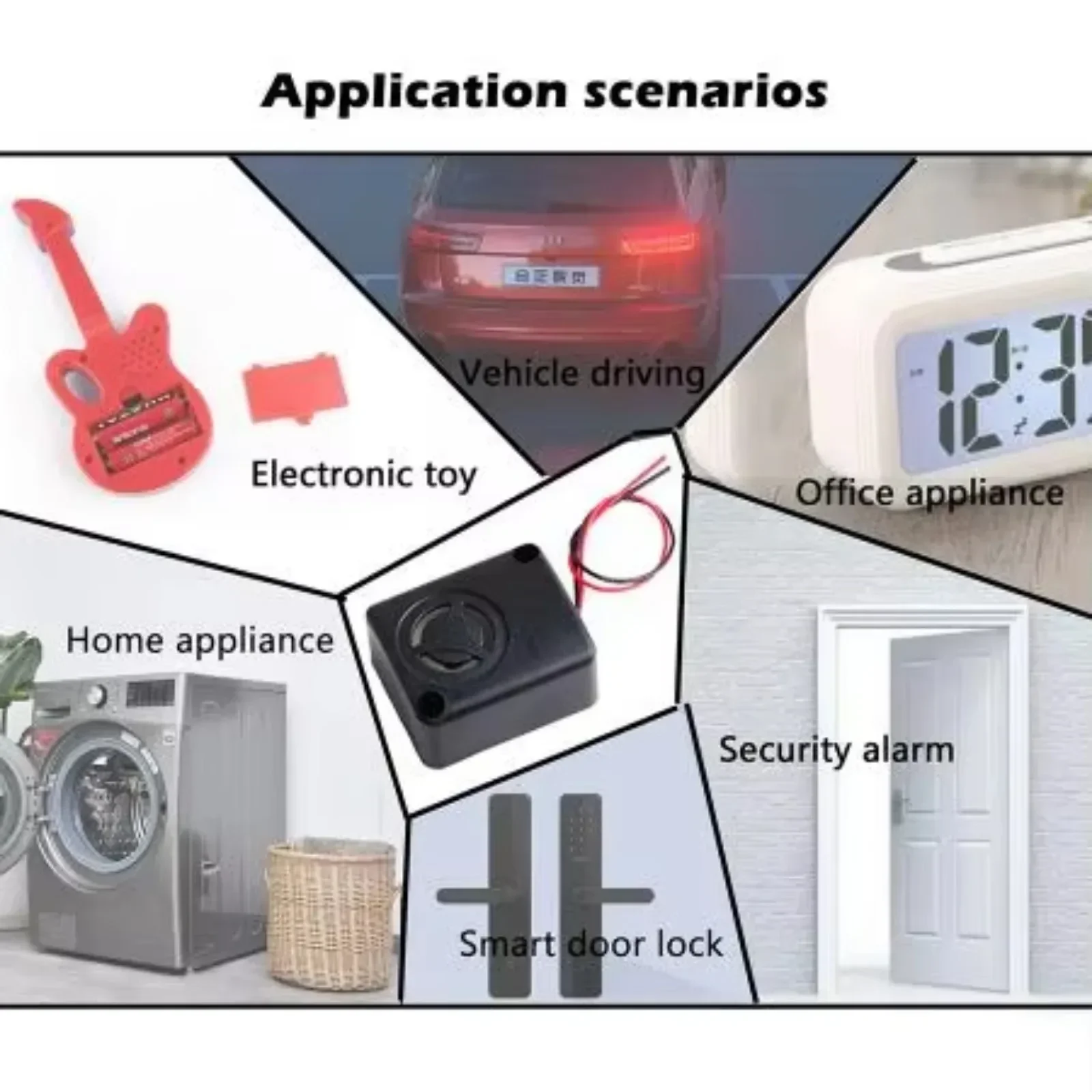 12V DC Zwart Mini Piezo Alarmsirene 110dB Verzekering Kluizen Anti-Diefstal Alarm Hoge Decibel Zoemer voor Auto + 9V Batterij Gesp