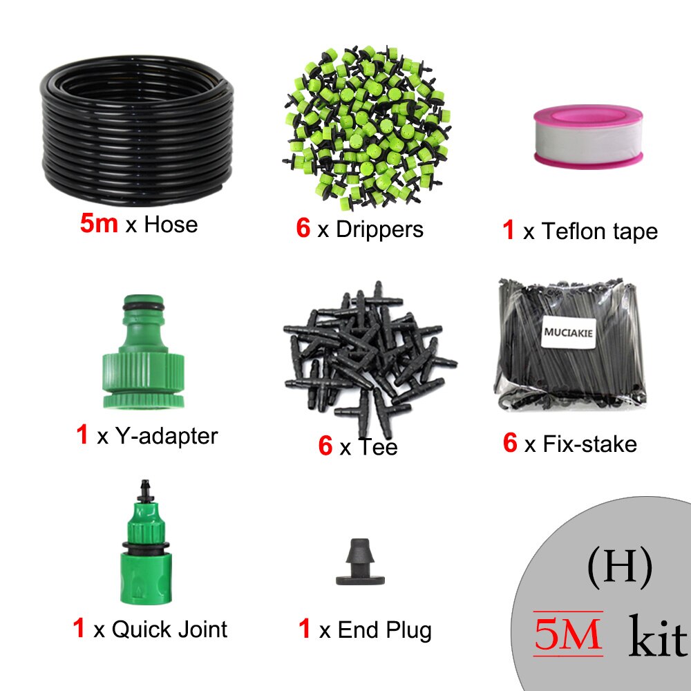 MUCIAKIE 5-50M Green Garden Irrigation Drip System Adjustable Micro Spray Balcony Potio Watering Plant Kit Irrigation Emitters: H-5M