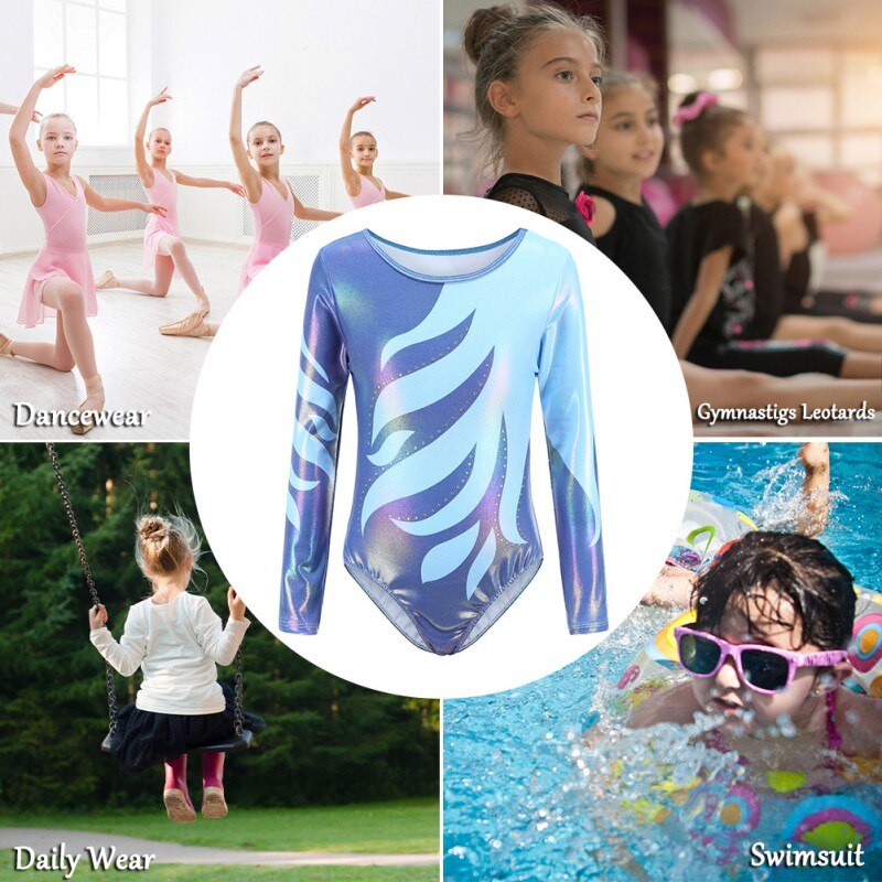 2021Kids Ballet Gymnastics Suit Children Girls Long Sleeve Practice Dance Wear Gymnastics Bright Color Body Suits Gym Clothes