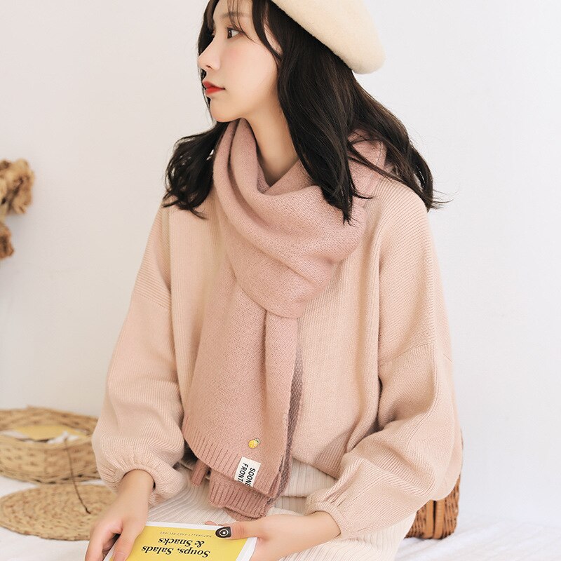 Hirigin écharpe longue tricotée en cachemire | Style coréen Ins, écharpe épaisse et chaude pour femmes, écharpe: Rose
