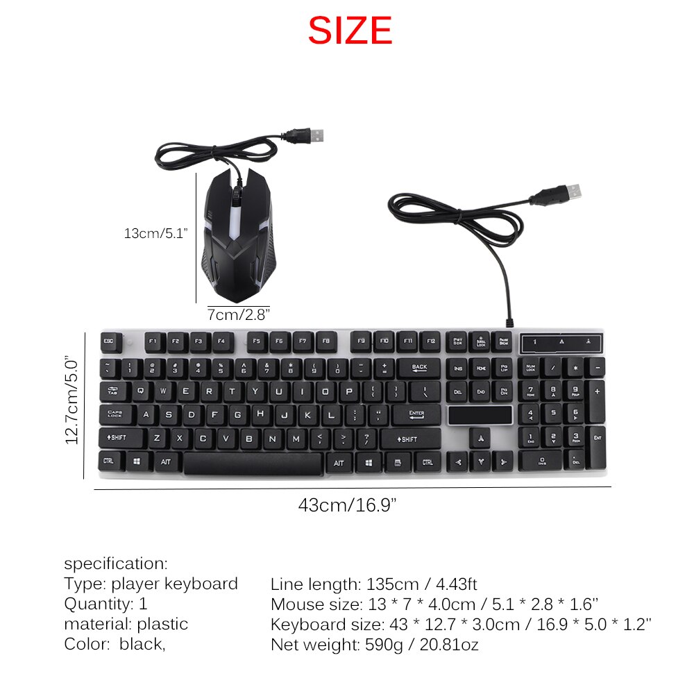 PC Gamer LED Gaming Keyboard And Mouse Set Wired Keyboard Gamer Keyboard Illuminated Gaming Keyboard Set For Laptop