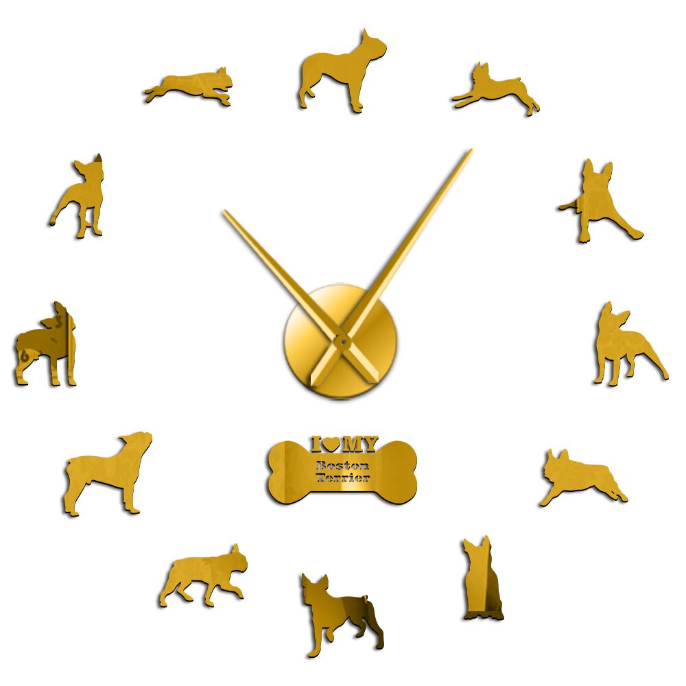 Boston Terrier Hond Ras Wall Art Home Decor Grote Wandklok Boston Bull Terrier Giant Wandklok Met Grote Naald klok Handen: Gold / 37 Inch