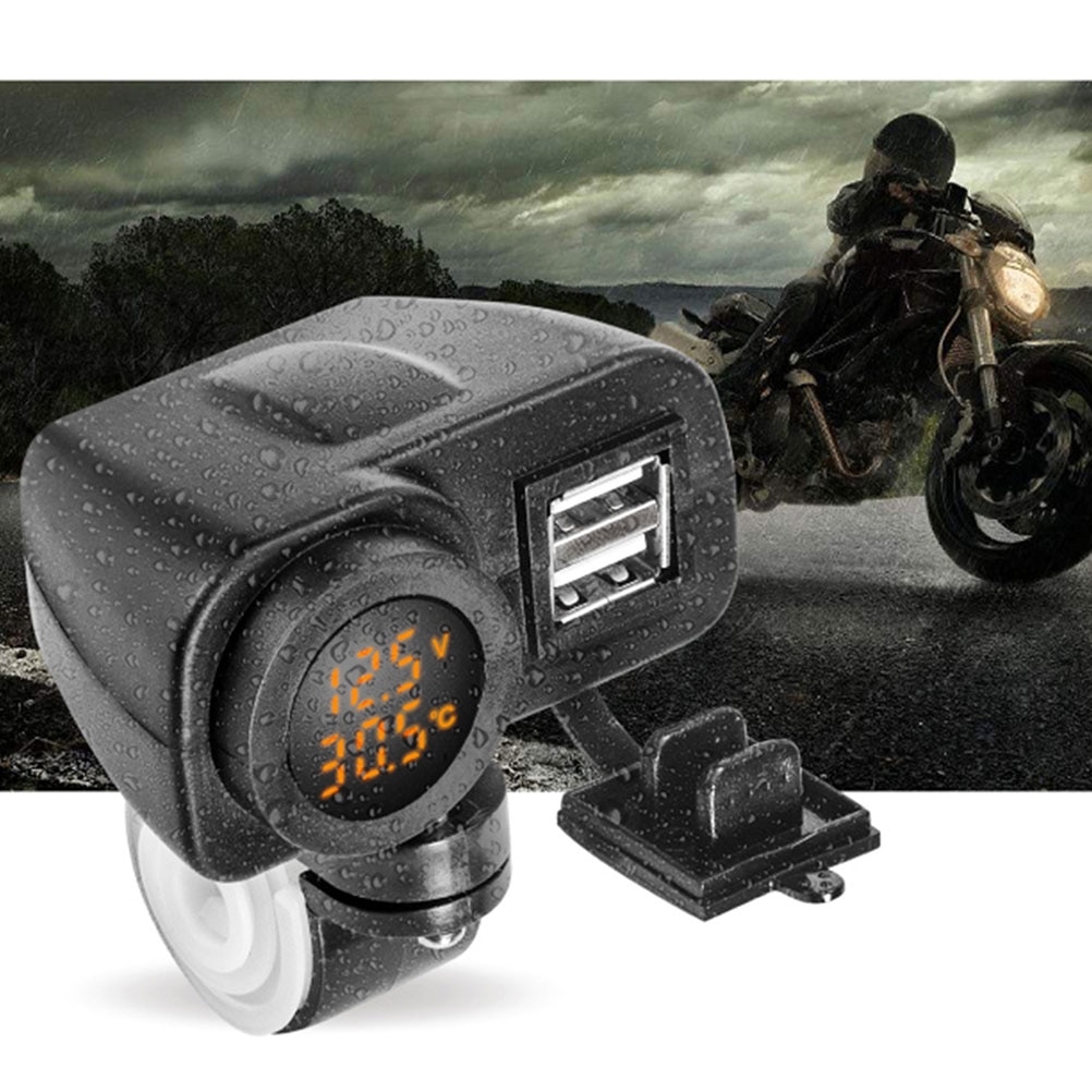 Dual Usb Motorcycle Charger Socket Adapter Waterdichte Stuur Fixed Charger Met Voltage Thermometer Meter Voltmeter