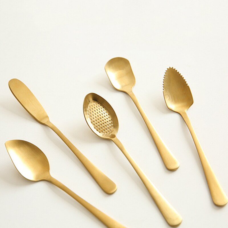 retro złota łopata łyżeczka robić kawy łyżeczka robić deserów ze stali nierdzewnej arbuz łyżka łyżka robić lodów końcówka łopata okrągła łyżka kuchenna