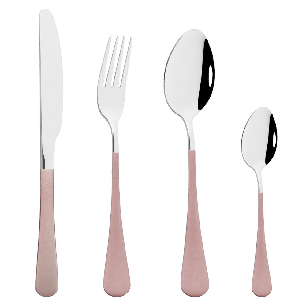 Couverts de cuisine en or blanc, 4 pièces, argenterie, service de table en acier inoxydable, service de table, couteau, fourchette, cuillère: Pink Silver