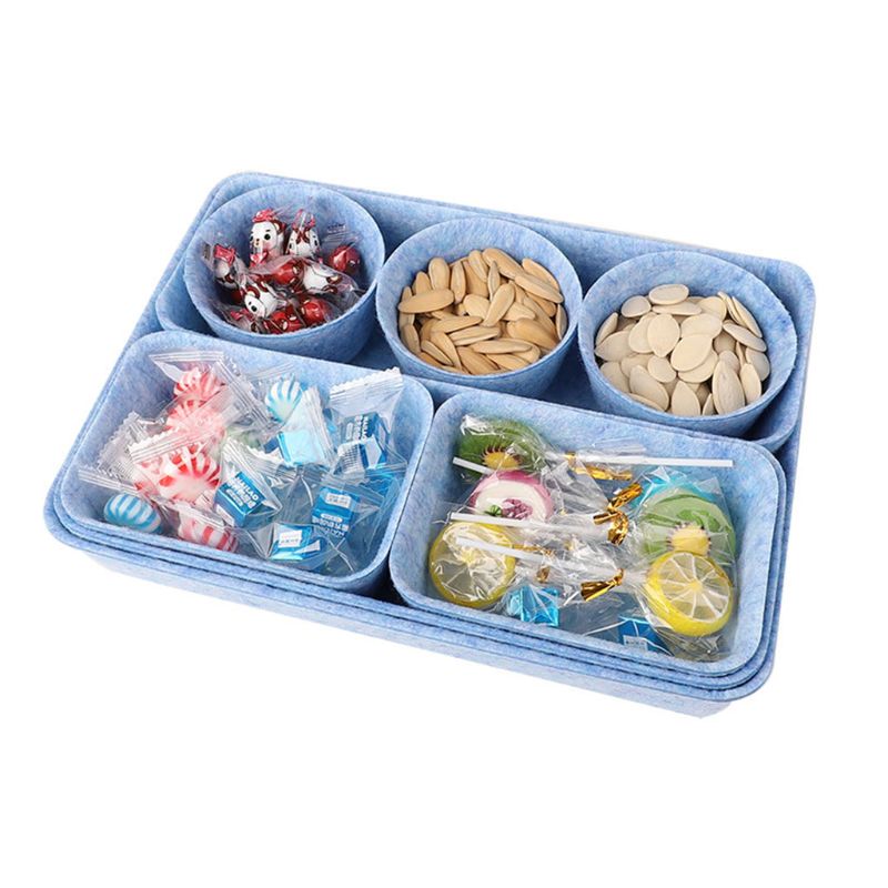 8 in 1 filt kontor skuffe arrangør bakker skuffer arrangører skraldespande skillevæg opbevaringsbakker organisator bin til makeup smykker: Blå