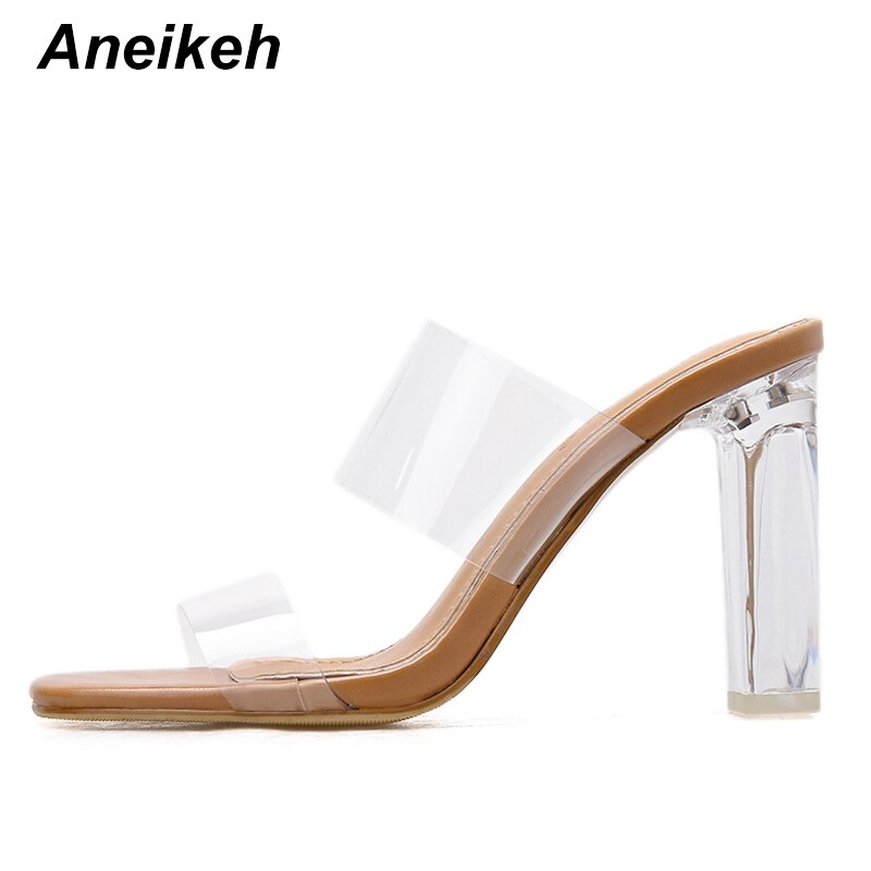 Aneikeh klare hæle hjemmesko sandaler sommersko kvinde gennemsigtige hjemmesko høje hæle pumps fritids flip flops muldyr