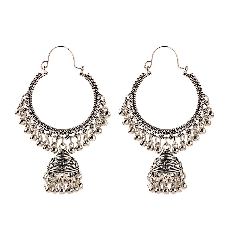 Retro Indian Jewelry Jhumka Jhumki Earrings Gypsy Gold Silver Color Tassel Earrings For Women Jewelry: Silver 2