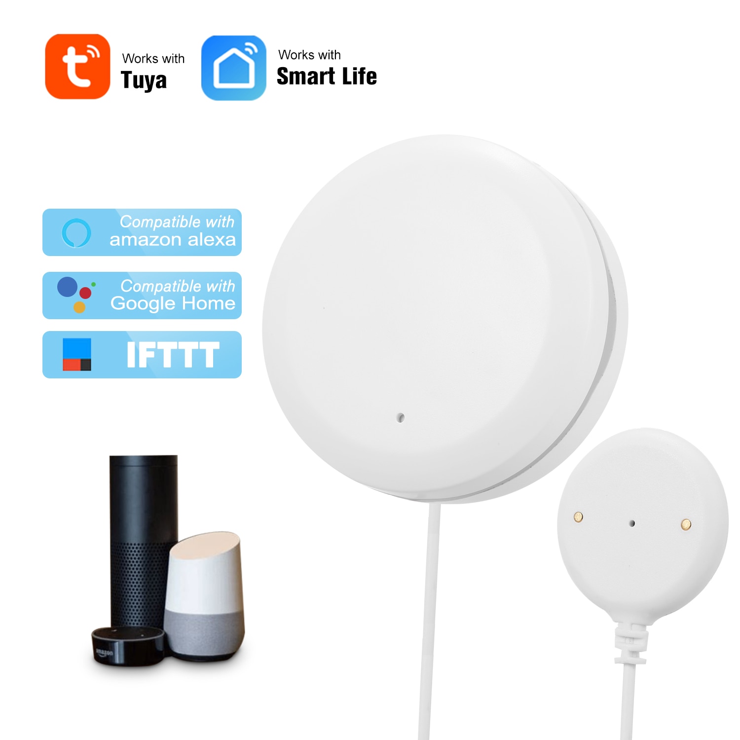 Tuya-capteur de fuite d'eau intelligent, WIFI, IFTTT Tuya, alarme de débordement, Compatible avec Alexa Google Home