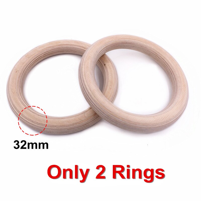 Indoor Gymnastics Fitness Sports Rings with Straps Wooden Rings Set Home Home Gym Fitness Pull Ups Strength Training Equipment: 32mm Ring