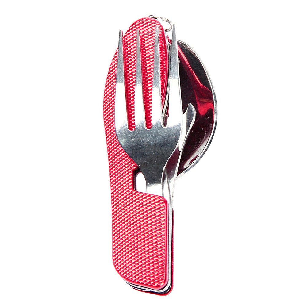 3 In 1 Folding Spoon Knives Fork Set Multifunction Travel Camping Tableware Kit can CSV: Red