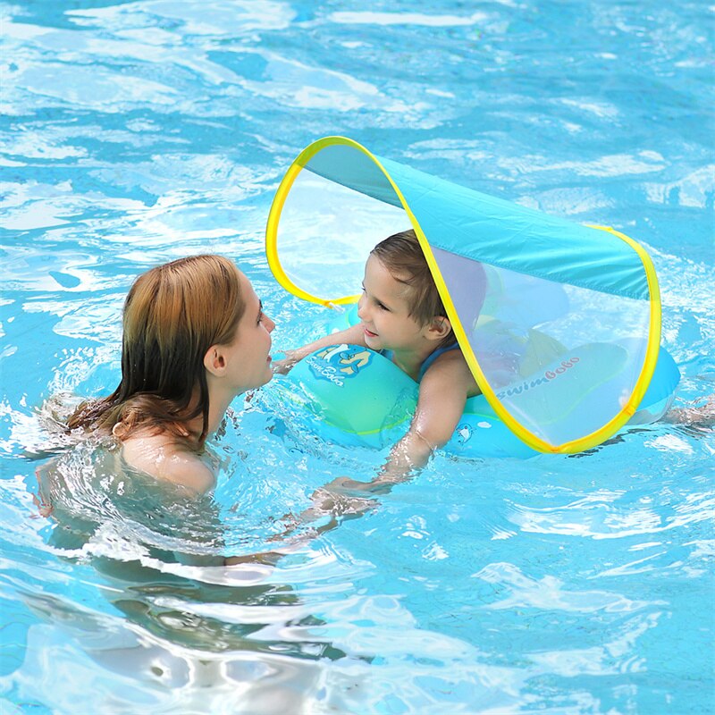 Baby Swimming Float with Sun Canopy Inflatable Infant Floating Swim Rings Kids Swim Pool Accessories Circle Bathing Summer Toys