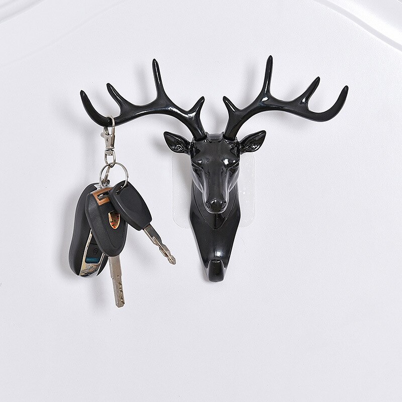 Deer Head Wall Key Holder Hook Wall Decoration Key Holder Belt Coat Bag Hanger Adhesive Wall Hook For Hanging Door Hook