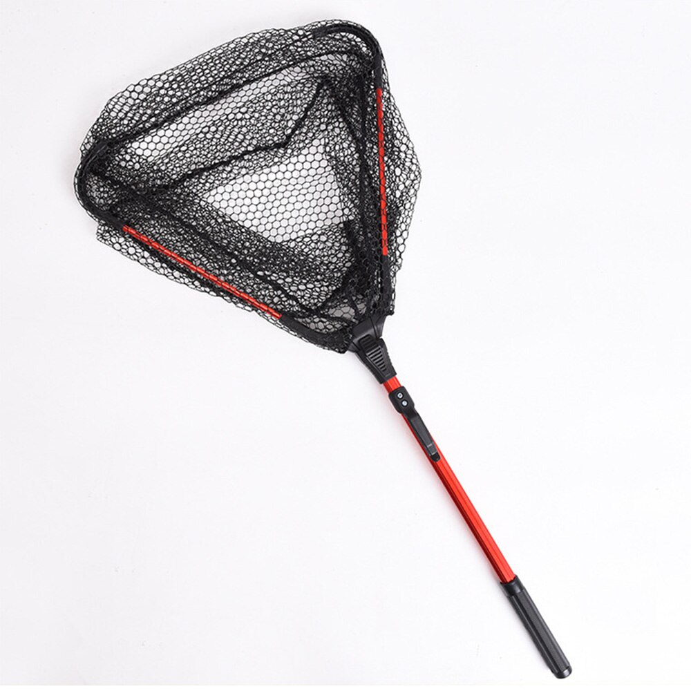 LEO Outdoor Portable Aluminum alloy Foldable Single Section Fly Fishing Hand Dip Net Fishing Net Black Red Triangle Dip Net Tool: Red