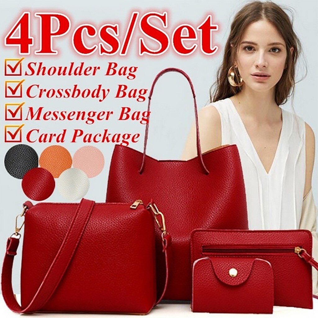 4Pcs Women Pattern Leather Handbag+Crossbody Bag+Messenger Bag+Card Package сумка тренд женские женские кожанние сумки