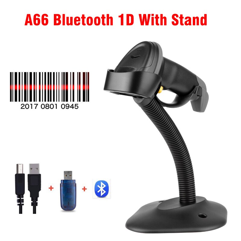 Leitor de código de barras sem fio, leitor de código de barras compatível com bluetooth 2.4g, 1d 2d pdf417 com base carregadora automática: A66 BL 1D Stand