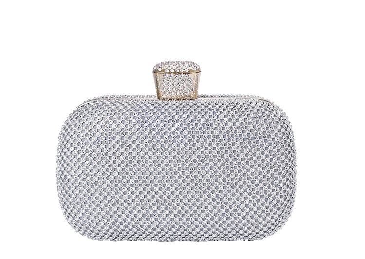 Rhineston Diamond Solid Color Evening Bag Banquet Bag Shoulder Evening Bag Women&#39;s Makeup Clutch Bag Purses and Handbags: silver