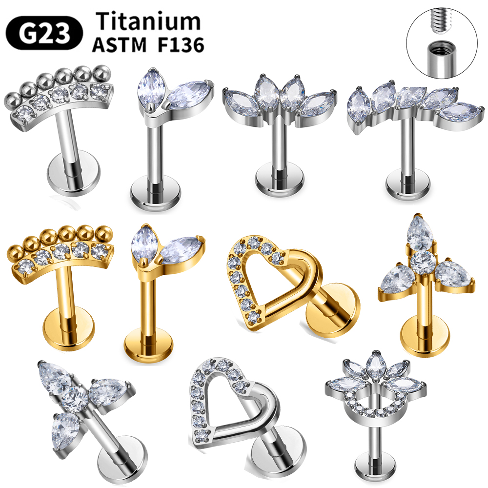 G23 titanio 16G Piercing Labret labio Nasal pendiente de tuerca hilo interno joyería del cuerpo oreja Tragus cartílago hélice Dait