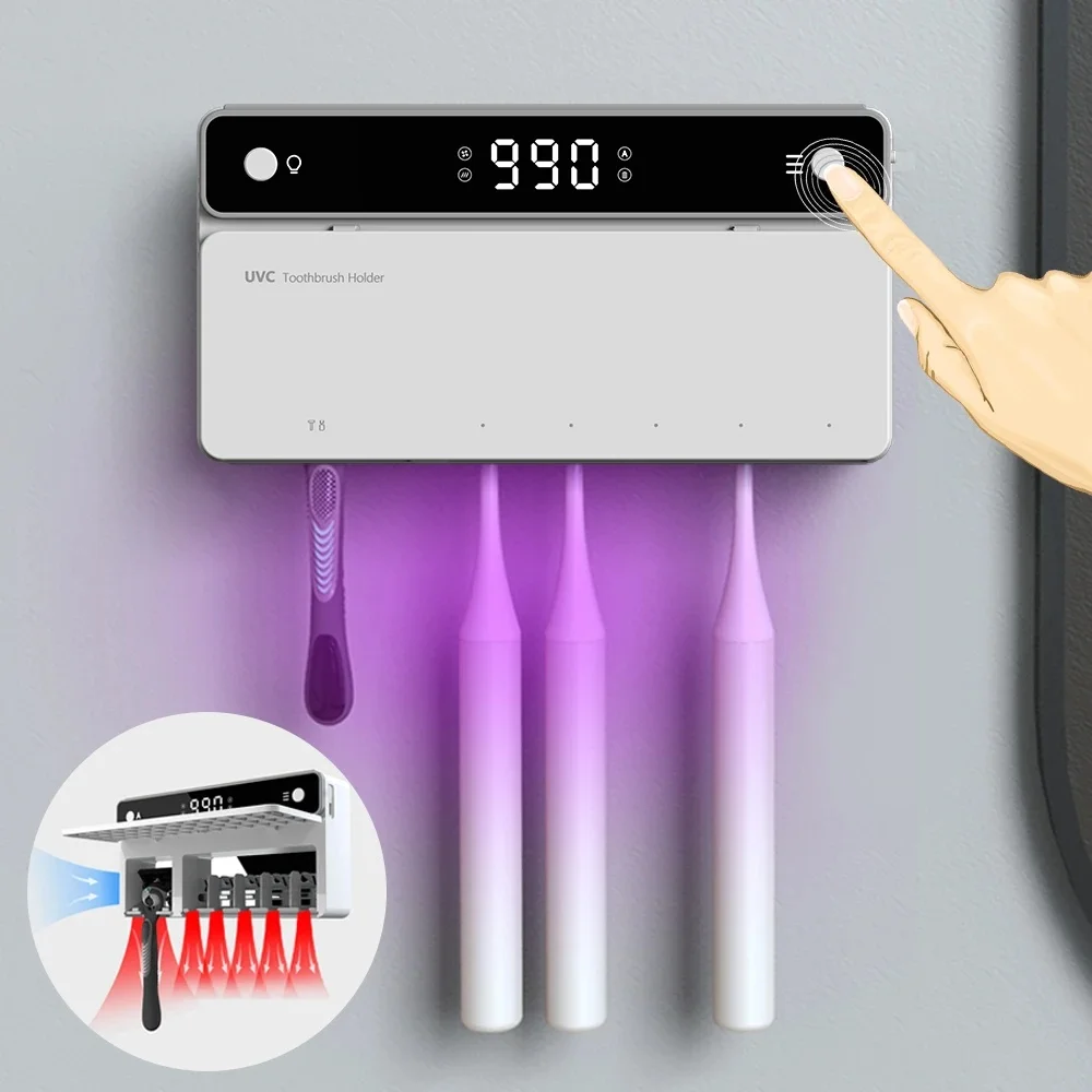 UV-tandenborstelhouder Oplaadbare sneldrogende tandenborstel Scheermesopslagsterilisator met LED-display Badkameraccessoires