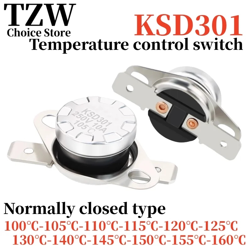 Tzw 2Pcs Ksd301 Temperatuurregelschakelaar Normaal Gesloten 40 ~ 95 ℃ 10a 250V 100/105/110/115/120/125/130/140/145/150/155/160 ℃