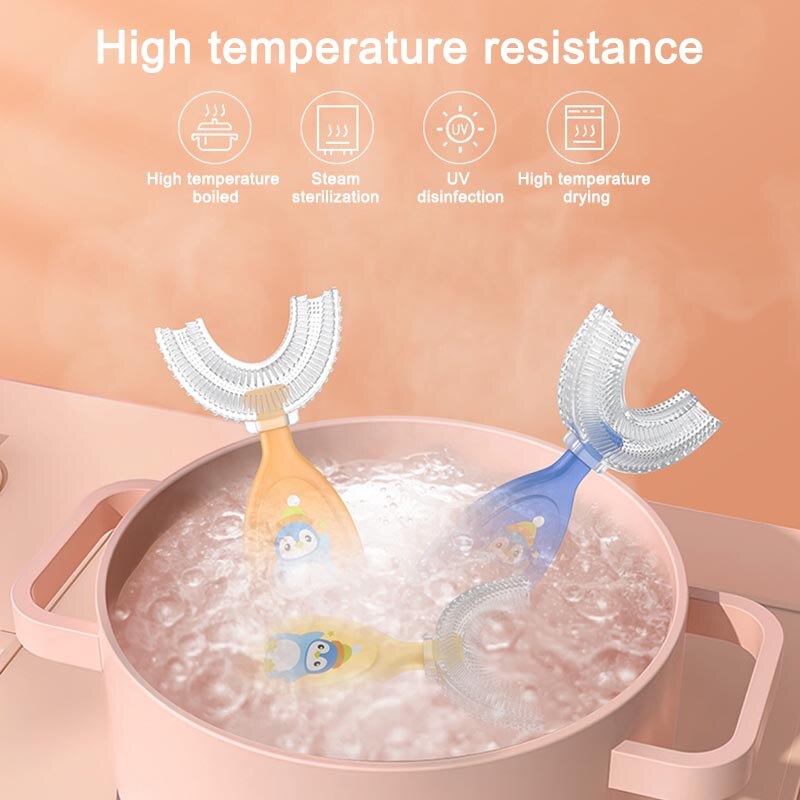 1Pcs U-Vorm Handleiding Vloeibare Siliconen Kinderen Teethbrush Leuke Cartoon Kinderen Tanden Reinigen Tandenborstel Oral Care