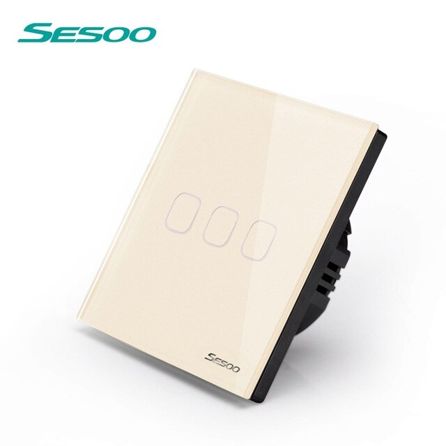 SESOO – interrupteur mural tactile sans fil avec télécommande, 3 boutons, 1 voie, panneau en verre cristal, norme ue, LIVOLO: gold Touch Switch