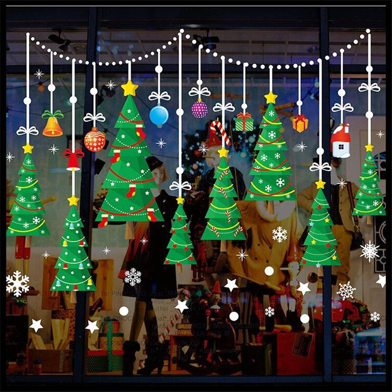 Green Christmas tree wall sticker Shopping mall window Christmas decoration poster Home decoration