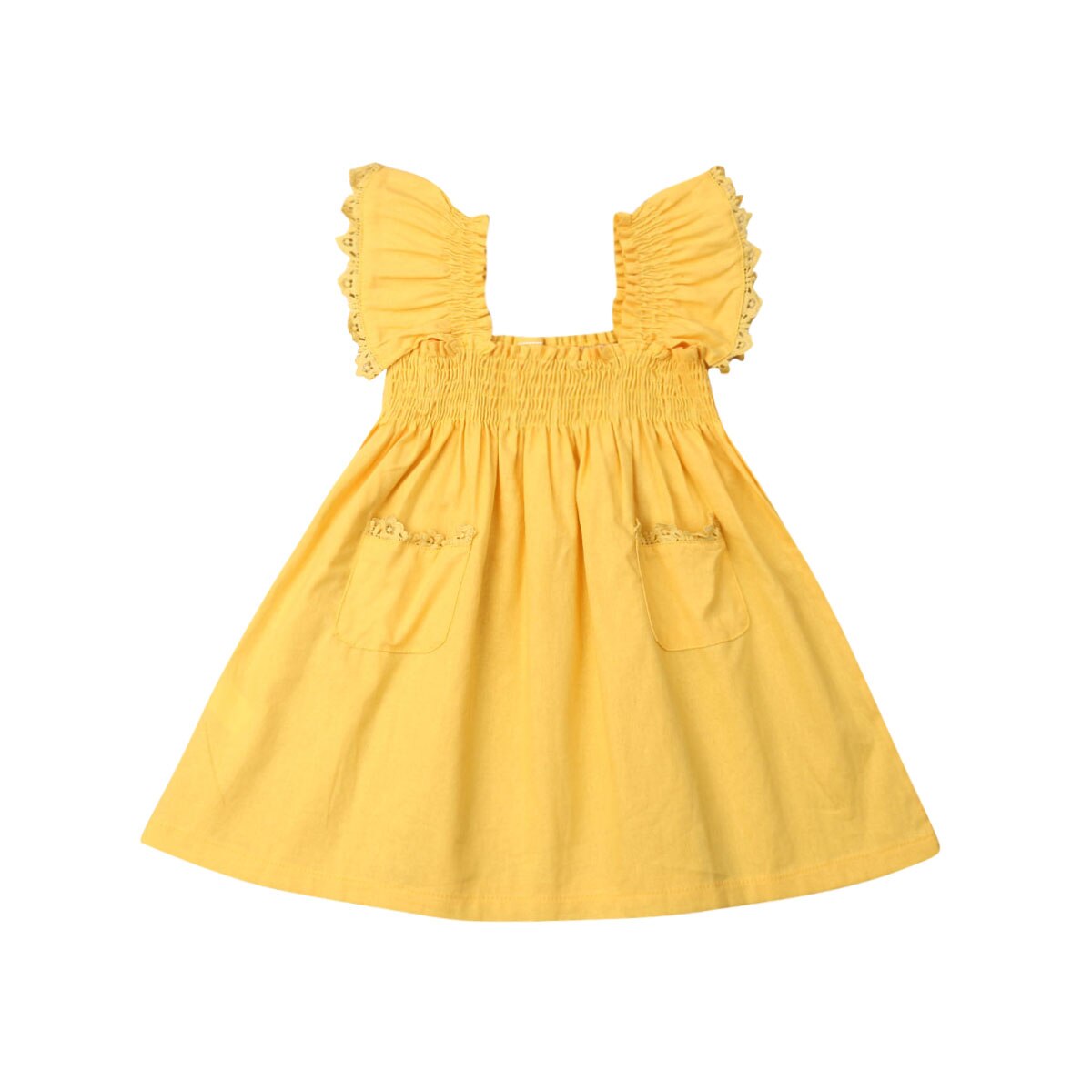 Cute Toddler Kid Baby Girl Clothes Ruffle Sleeve Dress Tutu Short Dress Sundress: 100 / Yellow