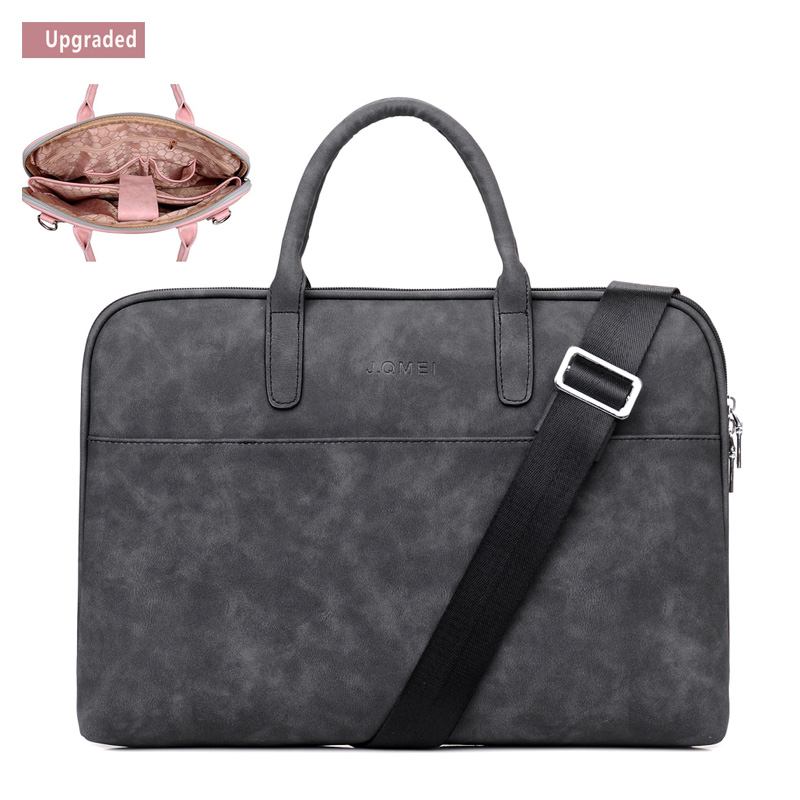 Urgrico PU Leather Laptop bag for women 14 15.6 17.3inch for macbook air 13 inch casual portable waterproof Notebook bag: Black upgraded / 15 inch