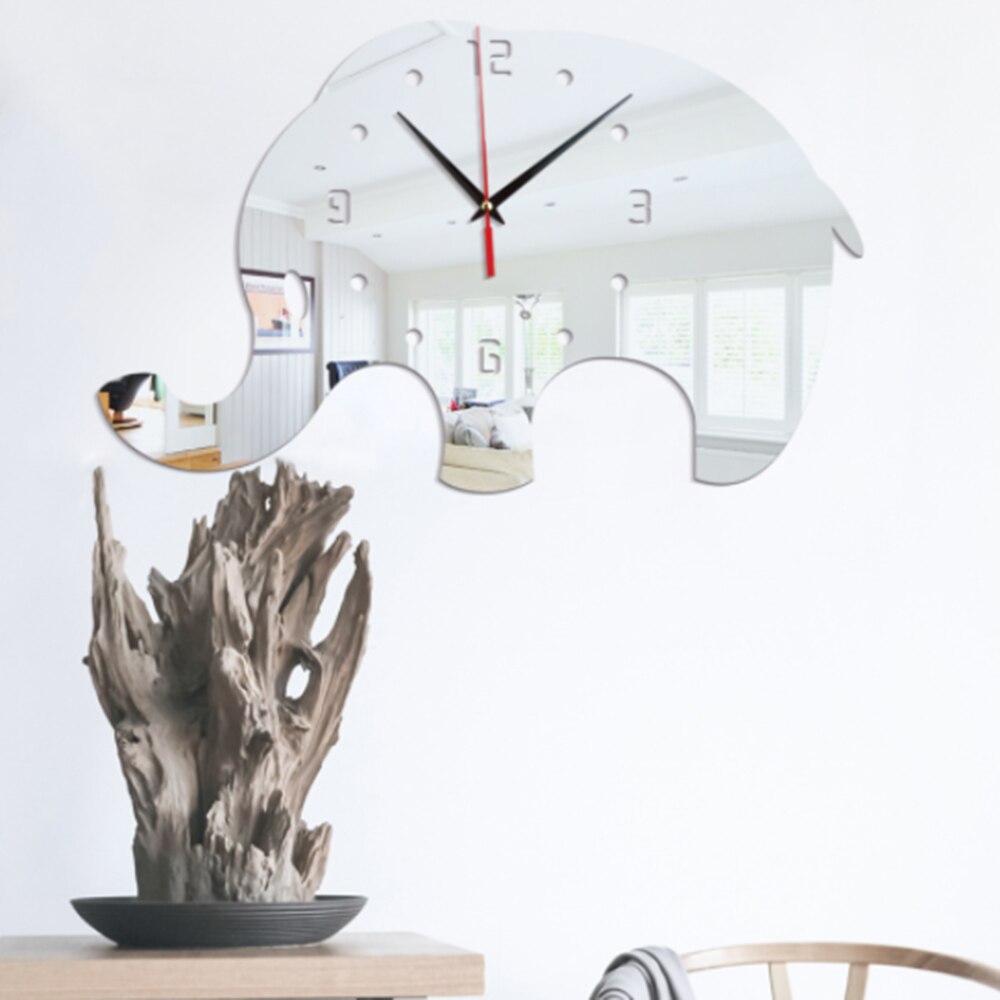 Animaux Éléphant Horloge Murale Décor À La Maison Moderne Miroir Effet Éléphants HORLOGE À FAIRE SOI-MÊME