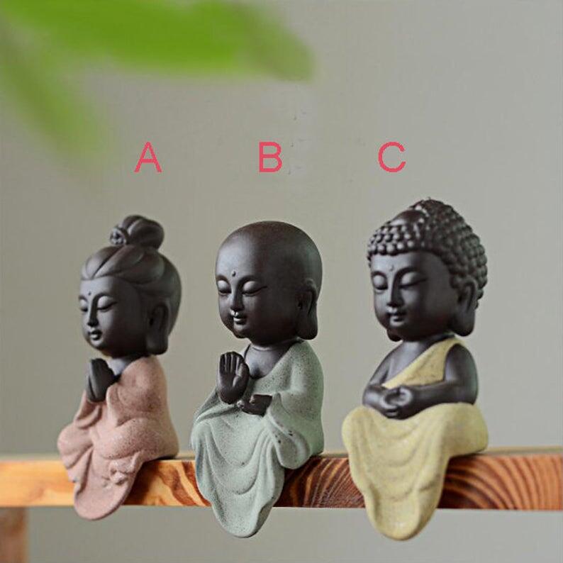 Keramische Miniatuur Boeddha Figuur, EEN set 3pcs Guanyin Boeddha Beeldjes Fairy Tuin Terrarium