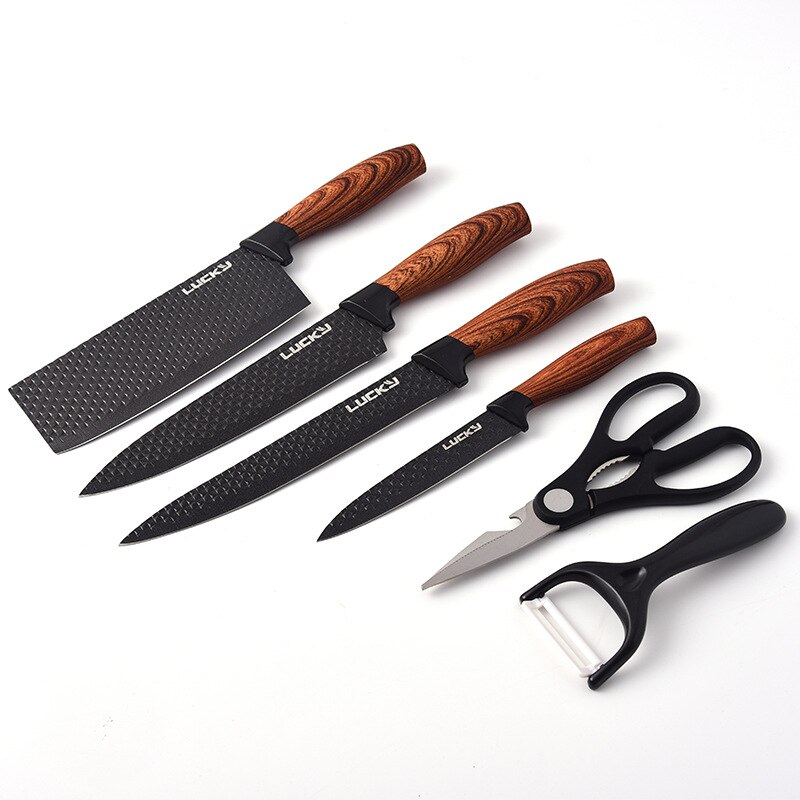 Forged Kitchen Knives 6 Pcs Set Handmade Stainless Steel Kitchen Knife Scissors Peeler Chef Slicer Nakiri Paring Knife Case