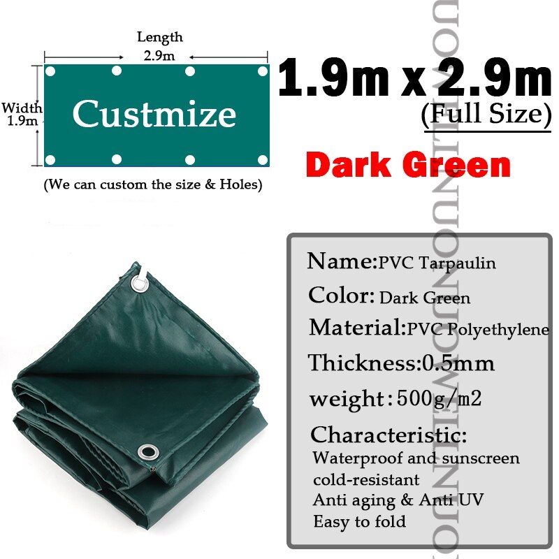 500GSM Dark Green PVC Coated Banner Tarpaulin Outdoor Cargo pile Rainproof Cloth 0.5mm Thicken Animal breeding shed Tarp Cover