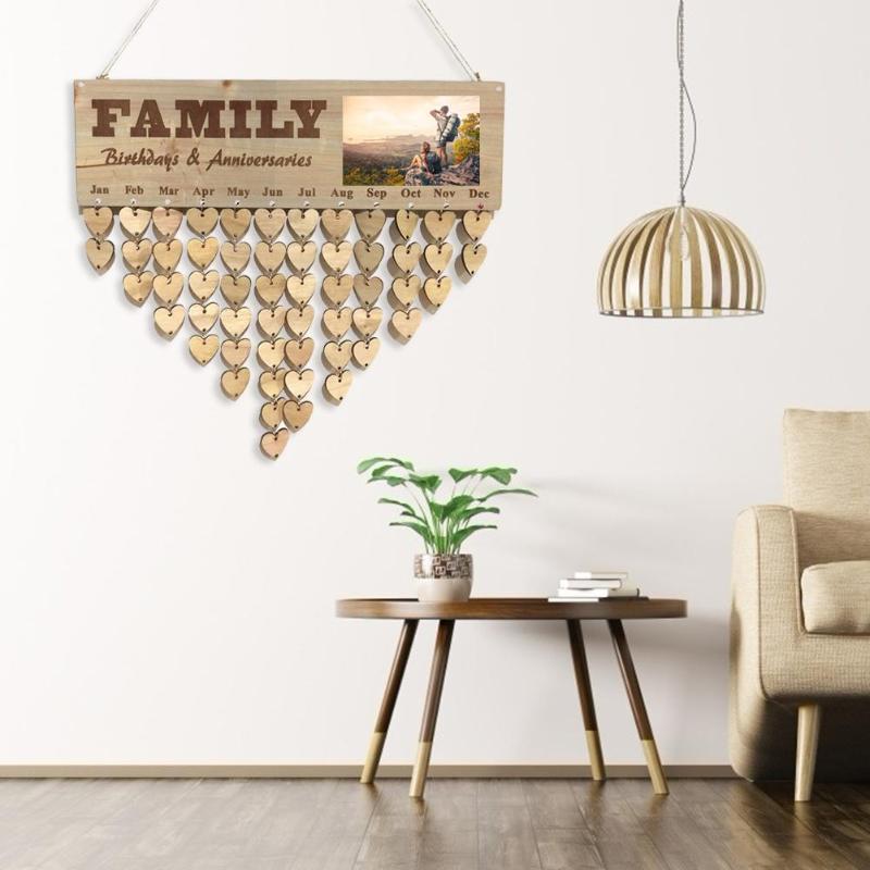 Panneau de rappel d'anniversaire en bois, plaque, calendrier, cadre photo, tableau de messages, pendentifs suspendus, ornements, décoration de la maison