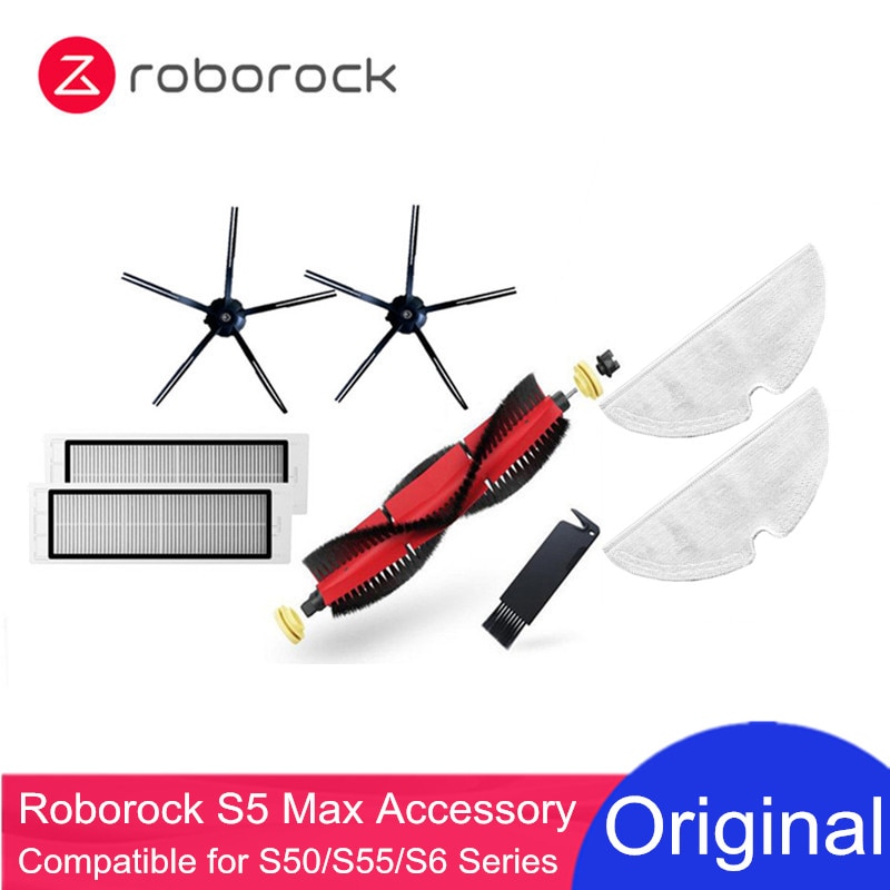 Original roborock tilbehør til  s5 max  / e4 / e5 / s45 max  / s6 maxv aftagelig hovedbørste, silikone sidebørste vaskbart filter