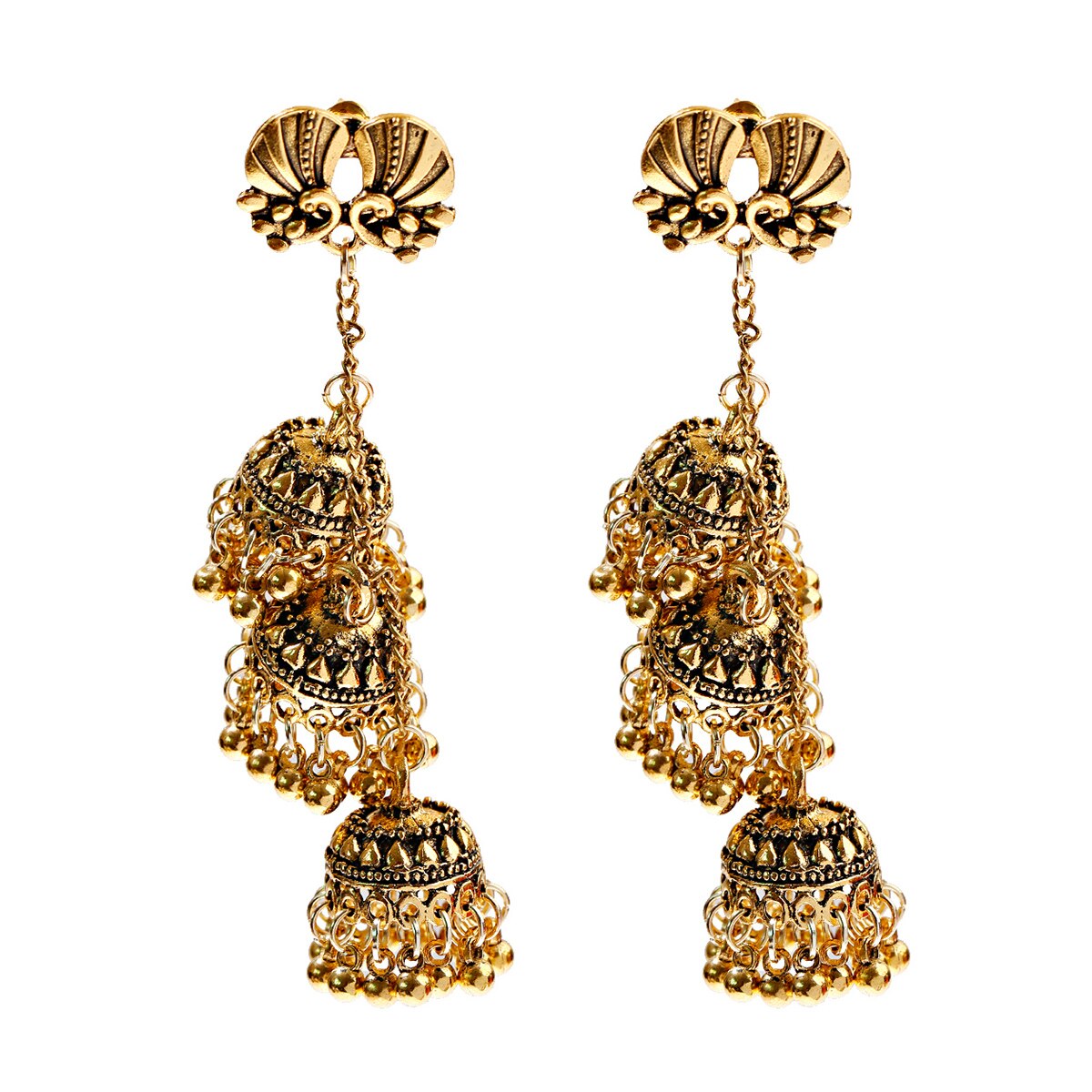 Vintage Indian Bollywood Kundan Peacock Carved Jhumka Jhumki Water Earrings Women Boho Ethnic Long Tassel Earring Jewelry: HXE252-2