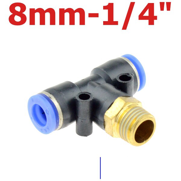 Air Connector Fitting T Shape Tee 6mm 8mm 10mm 12mm 4mm Hose Pipe to 1/8" 1/4" M5 3/8" 1/2" BSPT Male Thread Pneumatic Coupler: PB8-02