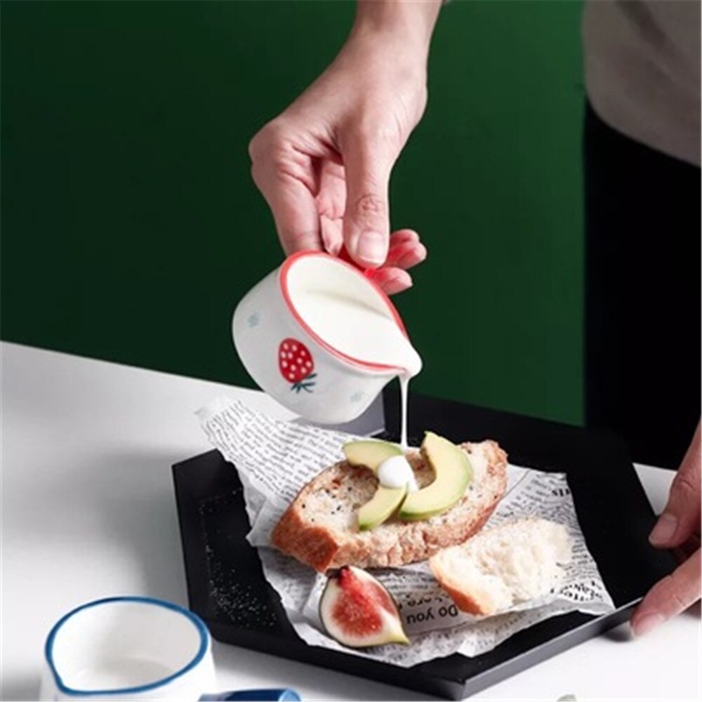 Ceramiczny mini rondel dzbanek robić mleka dzbanek robić kawy owocowy kubek naczynia słodkie truskawki naczynia kuchenne garnek miska z uchwytem cukiernica